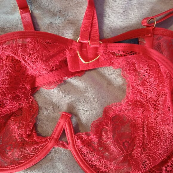 Frederick's of Hollywood Women's Lover Floral Lace Bra Set L/XL NWT Red - Picture 3 of 8